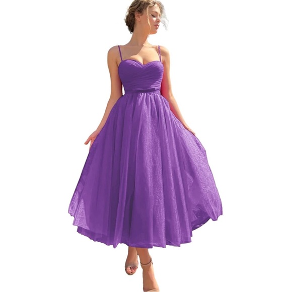 Women’s tulle spaghetti strep tea length dress - Picture 1 of 7